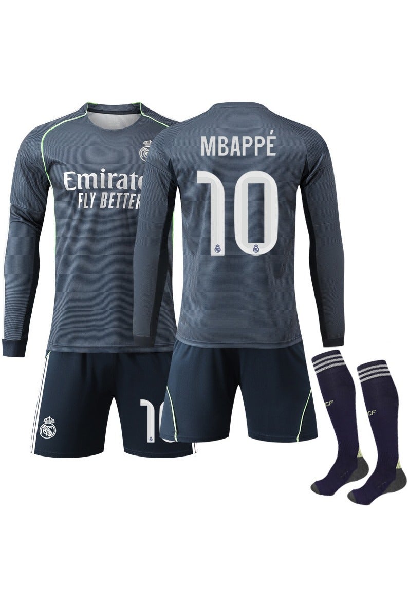 Real Madrid 2025-2026 season Real Madrid long-sleeved football uniform #10 MBAPPE football jersey shorts socks suit children's size and adult size, a gift for fans and friends - Image 1